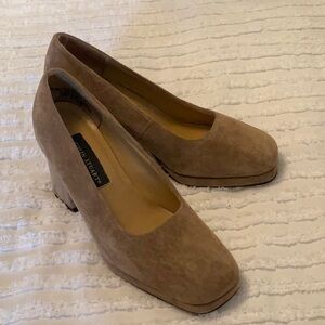 Colin Stuart Tan Suede Block Heel Pumps